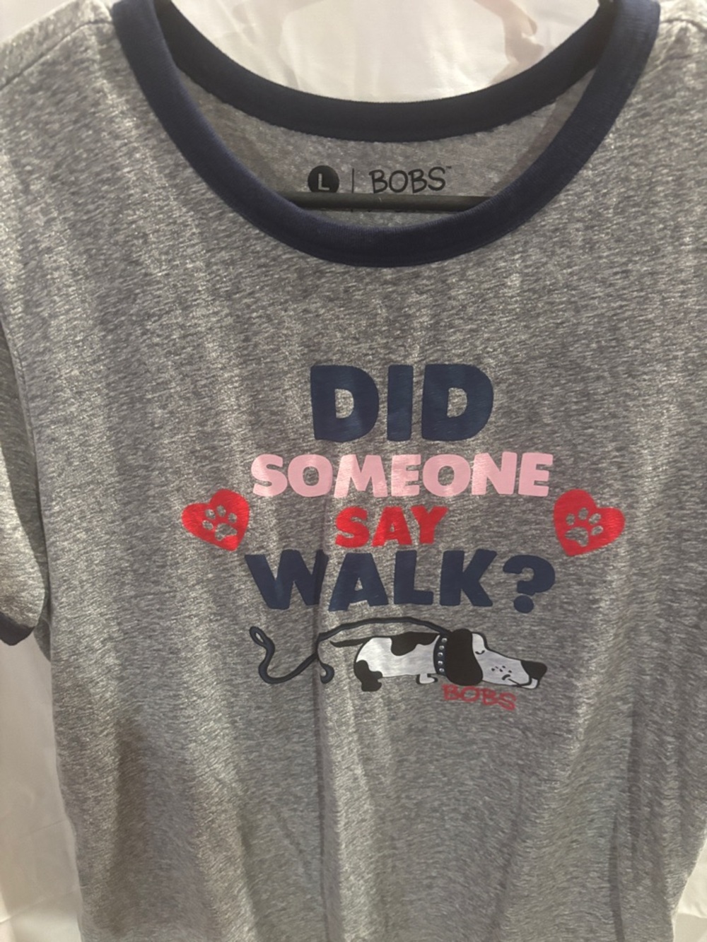 BOBS from Skechers Heather Gray Short Sleeve Tee with Navy and Pink Accents - Picture 3 of 4